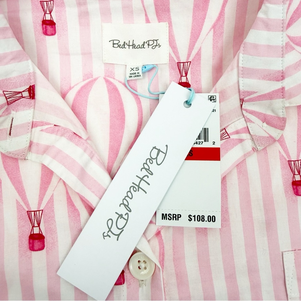BedHead Pajamas PJ’s Ballon Ride Cotton Poplin Sleep Shirt Dress Pink White - Picture 14 of 16